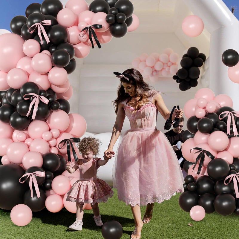 NUTTYBASH Pink Black Balloon Garland Arch Kit, 141Pcs Pink and Black Balloons Different Sizes 18 10 5 Inch and Bows for Coquette Birthday Wedding Baby Shower Bridal Shower Party Decorations - Image 3