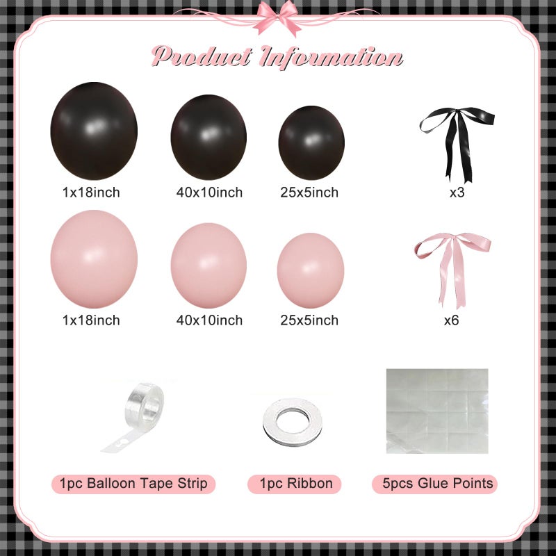 NUTTYBASH Pink Black Balloon Garland Arch Kit, 141Pcs Pink and Black Balloons Different Sizes 18 10 5 Inch and Bows for Coquette Birthday Wedding Baby Shower Bridal Shower Party Decorations - Image 5
