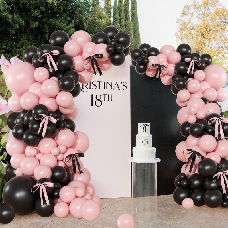 NUTTYBASH Pink Black Balloon Garland Arch Kit, 141Pcs Pink and Black Balloons Different Sizes 18 10 5 Inch and Bows for Coquette Birthday Wedding Baby Shower Bridal Shower Party Decorations - Image 4
