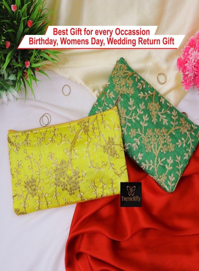 Trendifly Pack of 15 Embroidery Wedding Return Gift Purses Women Girls | Gifting Pouches for Guests Bulk with Zipper | Ladies Clutches for Wedding Baby Shower Haldi Mehandi - Image 5