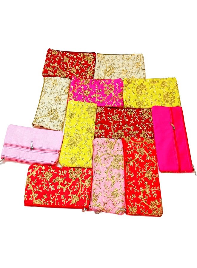 Trendifly Pack of 15 Embroidery Wedding Return Gift Purses Women Girls | Gifting Pouches for Guests Bulk with Zipper | Ladies Clutches for Wedding Baby Shower Haldi Mehandi - Image 1