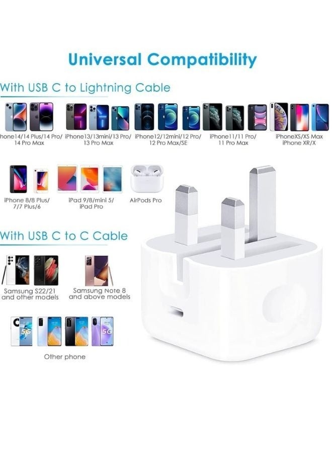 بيوينتي iPhone 20W Fast Charger | USB C Wall Fast Charger with USB C to Lightning Cable Compatible with iPhone 14/14 Pro/14 Pro Max/13/12/SE2020/11/XR/XS Max/X/iPad - Image 3