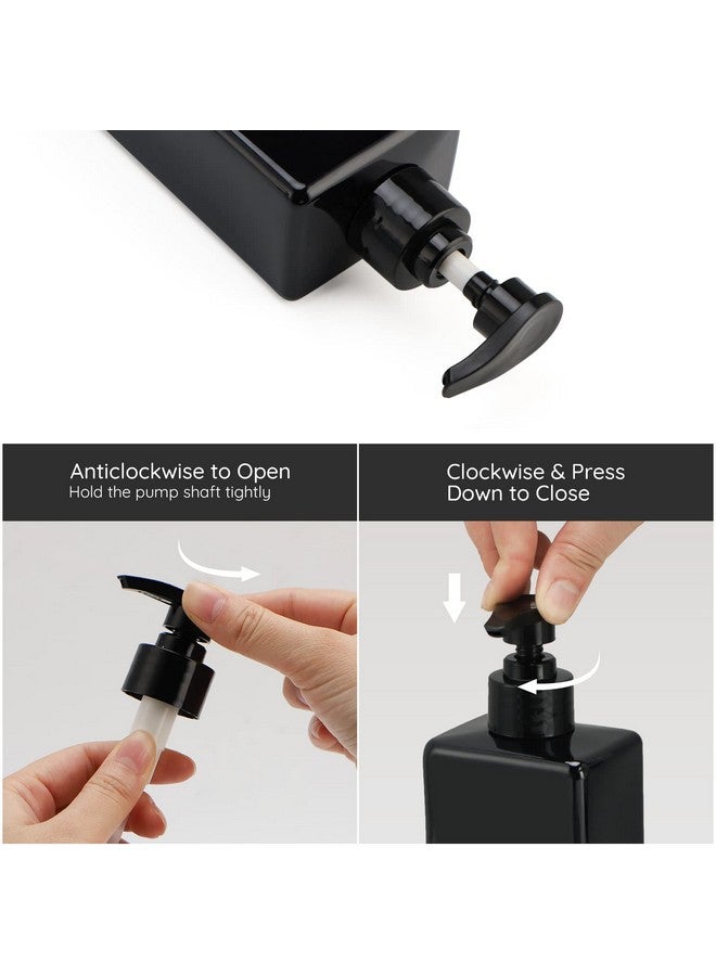 سيج بيوتي موزع شامبو وبلسم قابل لإعادة التعبئة، 3 قطع 16.9 أونصة زجاجات دش موزع صابون مع ملصقات، 500 مل زجاجة مضخة بلاستيكية مربعة فارغة حاويات غسول الجسم للحمام أسود - Image 3