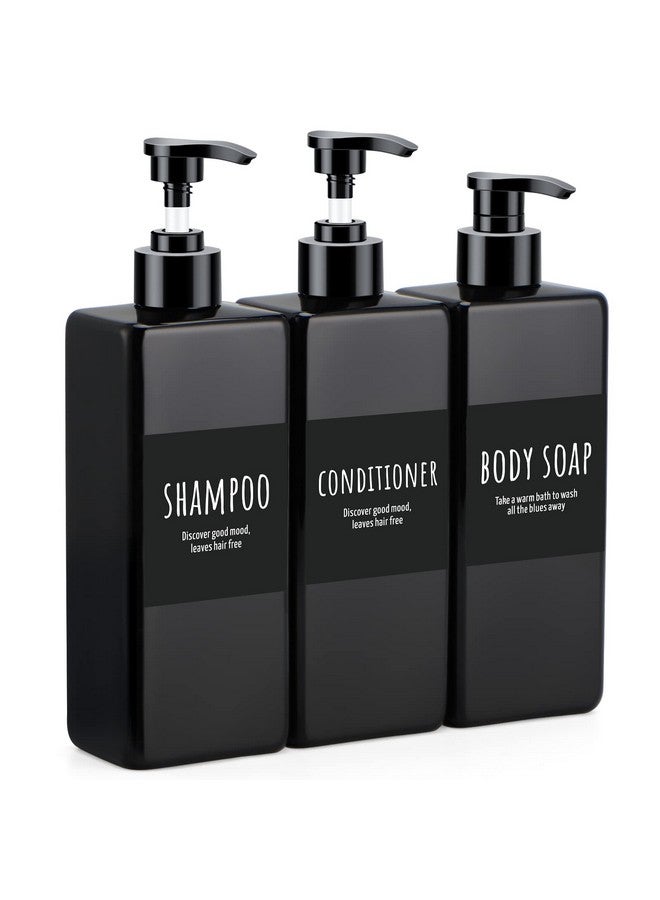سيج بيوتي موزع شامبو وبلسم قابل لإعادة التعبئة، 3 قطع 16.9 أونصة زجاجات دش موزع صابون مع ملصقات، 500 مل زجاجة مضخة بلاستيكية مربعة فارغة حاويات غسول الجسم للحمام أسود - Image 1