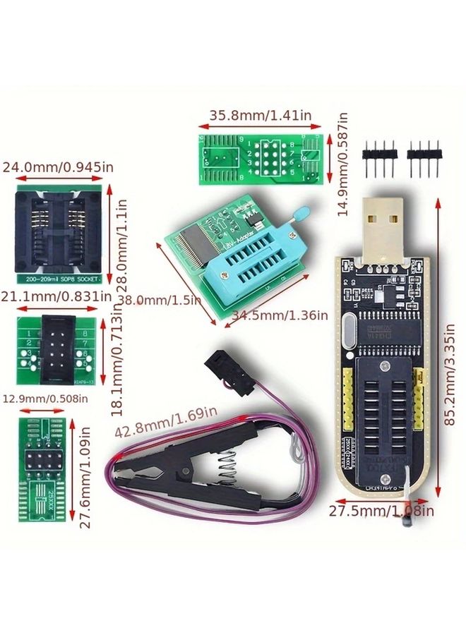CH341A USB Programmer Full Set With SOIC8 SOP8 Test Clip And 4 Adapters 1 Set - Image 3