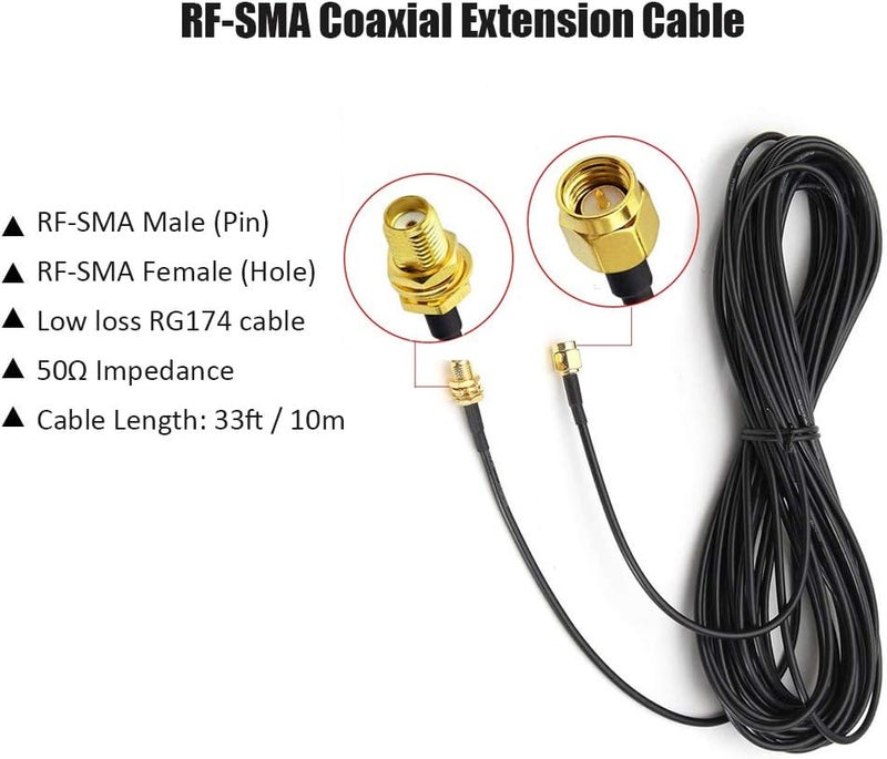 CORONIR 33ft WiFi Antenna Extension Cable SMA Male to SMA Female RF Connector Adapter for Wireless LAN Router Bridge & Cellular Antenna Extension - Image 2