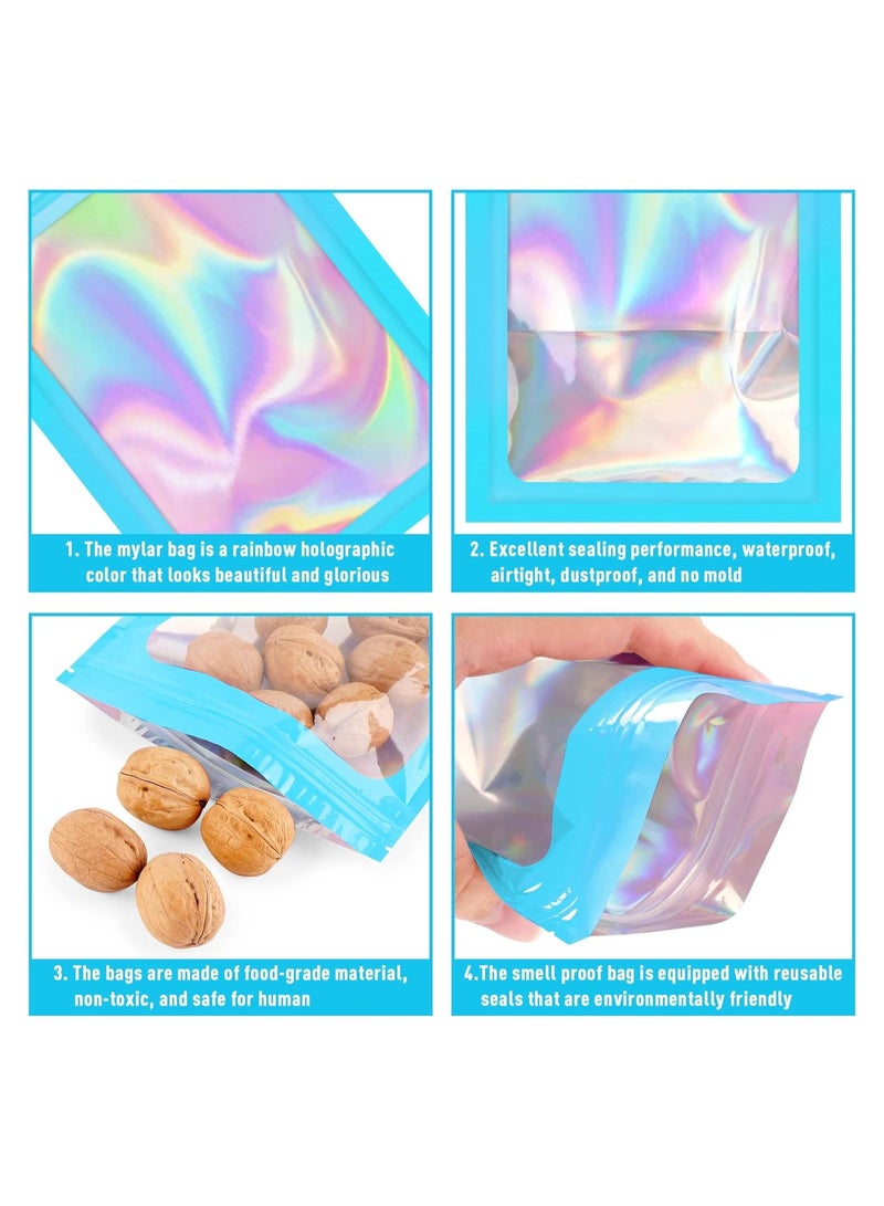 SYOSI 50PCS Smell Proof Mylar Bags, (4x6In) Holographic Packaging Bags Clear Seal Resealable Bags Odor Proof Zipper Pouches Resealable Foil Pouches for Food Storage and Lipgloss,Jewelry,Eyelash Packaging  - Image 2