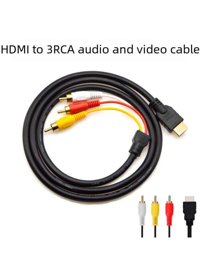 1.5m Full Copper Hdmi To 3rca Cable Hdmi To Av Converter Red White Yellow Lotus High Definition Audio Video Set Top Box Cable-Color:Black  - Image 2