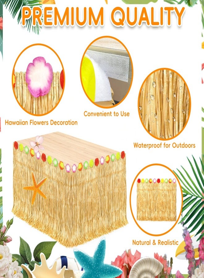 grestar 2 Pack Hawaiian Grass Table Skirt 108" x 29.5", Laua Party Decorations Grass Skirt for Table with Flowers, Hawaiian Party Decor for Luau Birthday Beach Tropical Summer Party Supplies - Image 2