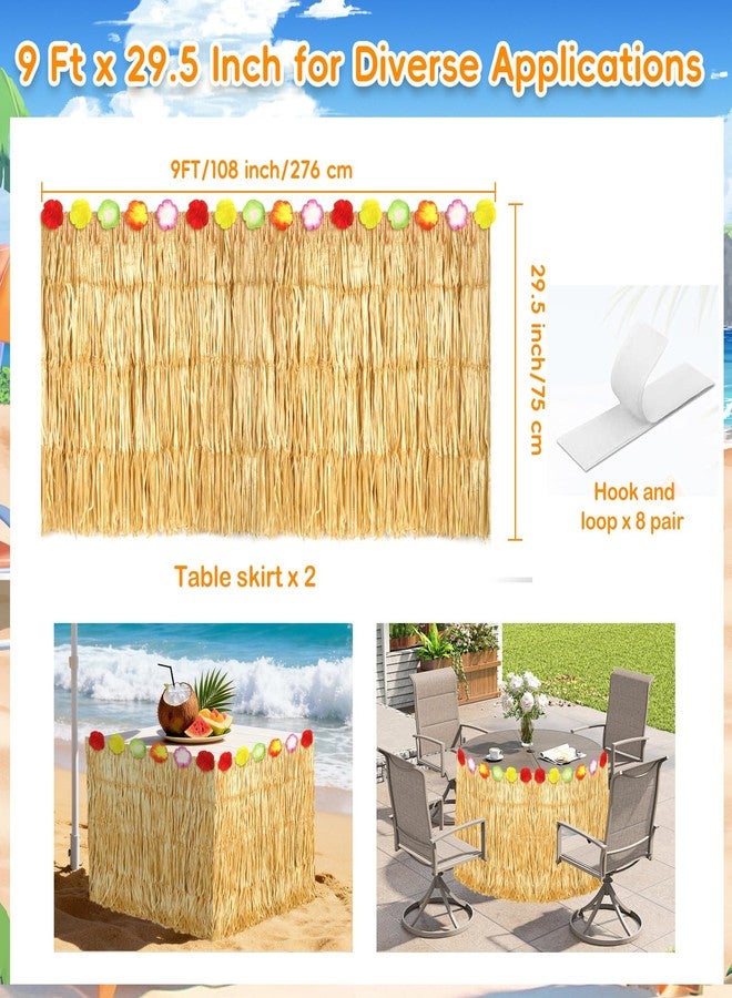 grestar 2 Pack Hawaiian Grass Table Skirt 108" x 29.5", Laua Party Decorations Grass Skirt for Table with Flowers, Hawaiian Party Decor for Luau Birthday Beach Tropical Summer Party Supplies - Image 3