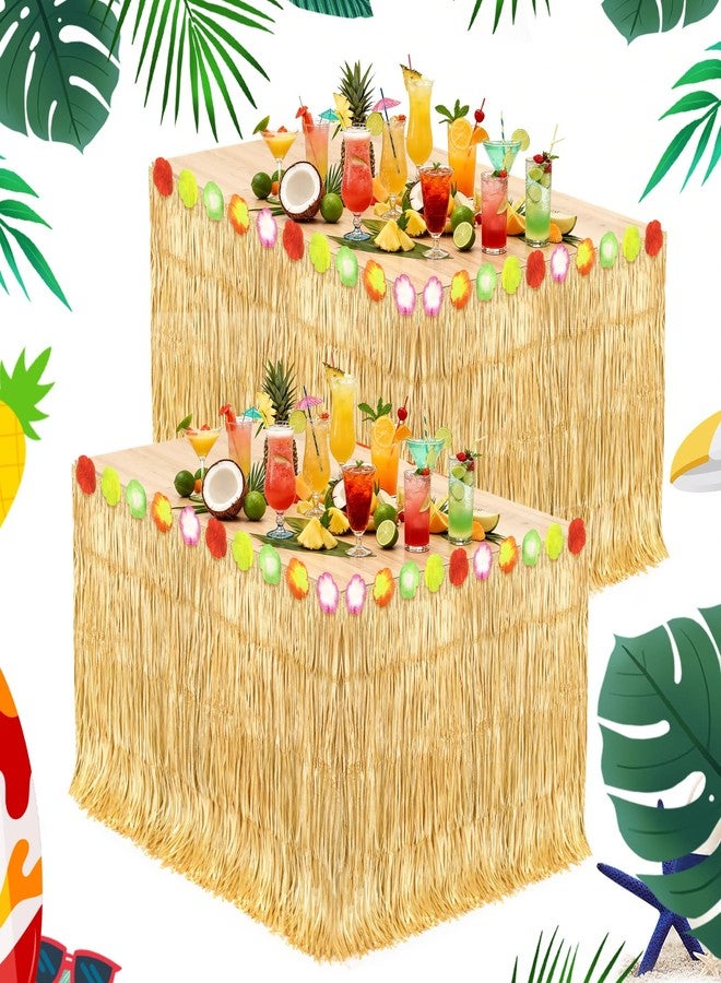 grestar 2 Pack Hawaiian Grass Table Skirt 108" x 29.5", Laua Party Decorations Grass Skirt for Table with Flowers, Hawaiian Party Decor for Luau Birthday Beach Tropical Summer Party Supplies - Image 1