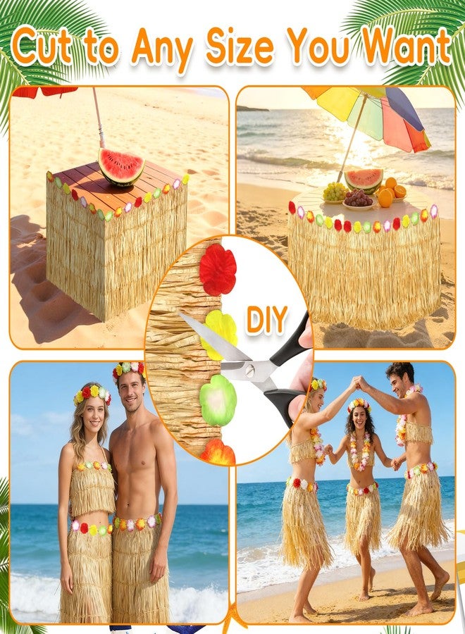 grestar 2 Pack Hawaiian Grass Table Skirt 108" x 29.5", Laua Party Decorations Grass Skirt for Table with Flowers, Hawaiian Party Decor for Luau Birthday Beach Tropical Summer Party Supplies - Image 4