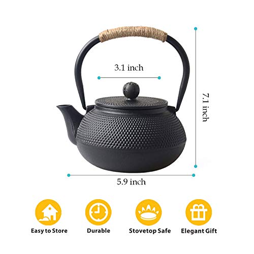 Hwagui - Cast Iron Teapot With Stainless Steel Infuser For Loose Leaf Tea And Teabags, Cast Iron Tea Kettle Stovetop Safe, 800ml/27oz - Image 3