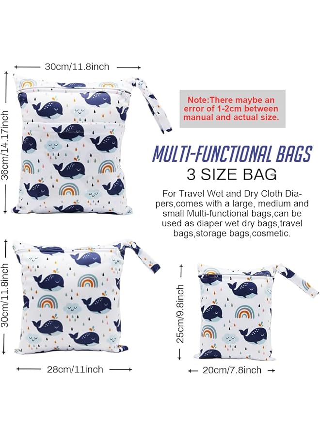 Hannea 3Pcs Baby Diaper Pouches Cartoon Print Zip Up Cloth Bags With Hand Strap 3 Sizes Utility Storage Pouches Travel Bags For Baby Clothes Baby Supplies Underwear Wardrobe Accessories - Image 2