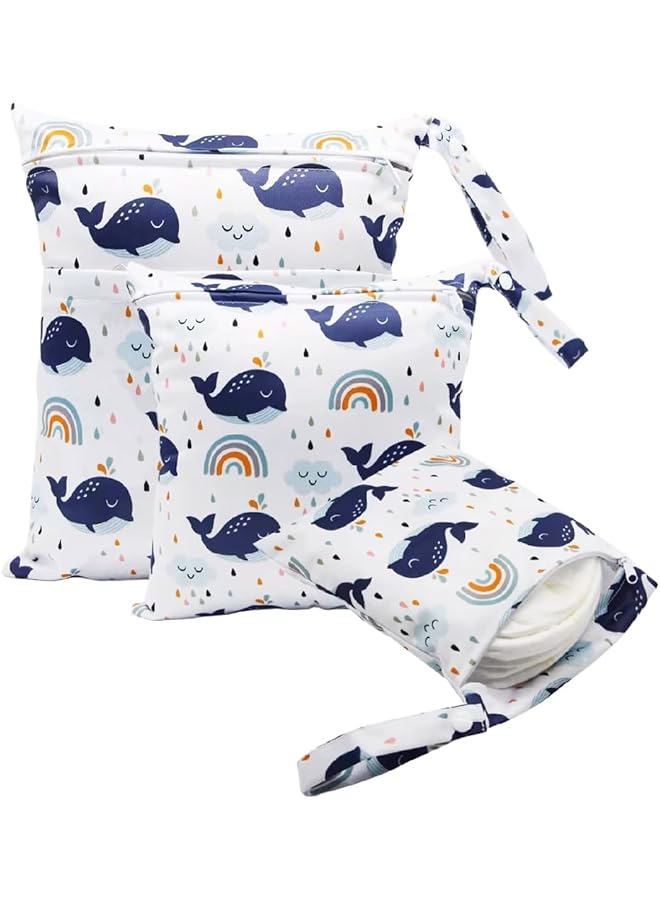 Hannea 3Pcs Baby Diaper Pouches Cartoon Print Zip Up Cloth Bags With Hand Strap 3 Sizes Utility Storage Pouches Travel Bags For Baby Clothes Baby Supplies Underwear Wardrobe Accessories - Image 1