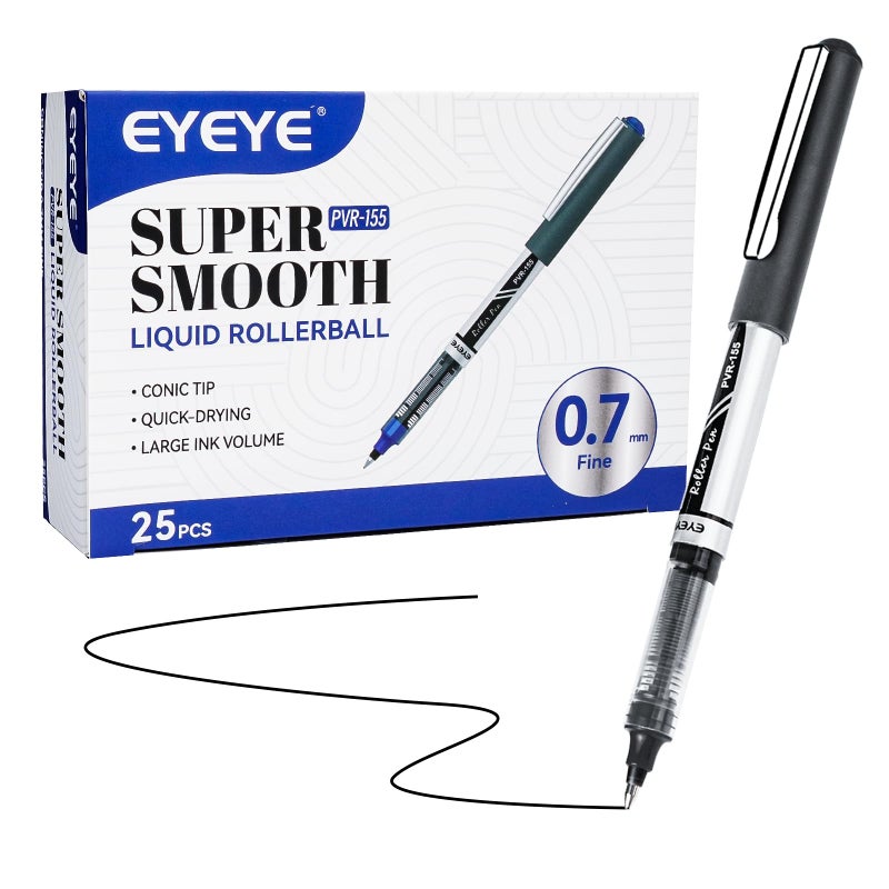 EYEYE 07mm Black Roller Ball Pens 25 Pack Medium Point Rollerball Pen Quick Dry Liquid Ink Pens Fine Point Smooth Writing Pens for Journaling Note Taking Office and School Supplies - Image 2