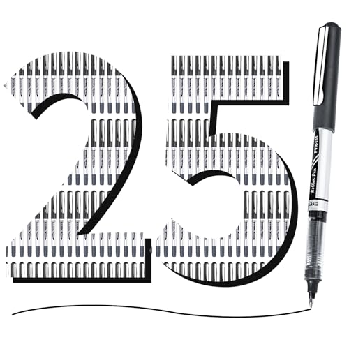 EYEYE 07mm Black Roller Ball Pens 25 Pack Medium Point Rollerball Pen Quick Dry Liquid Ink Pens Fine Point Smooth Writing Pens for Journaling Note Taking Office and School Supplies - Image 3