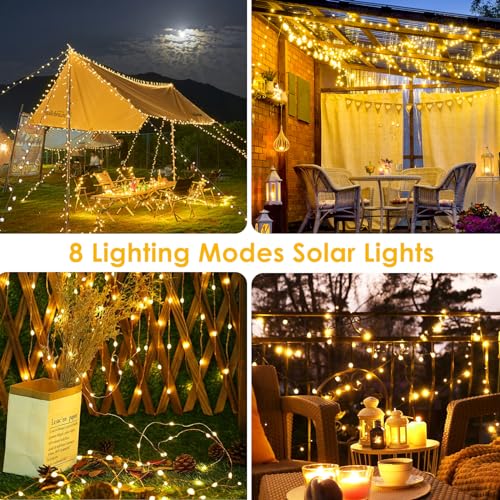 SANJICHA Extra-Long 144FT Solar String Lights for Outside, 2 Pack 400LED Solar Christmas Lights Outdoor, Waterproof Copper Wire with 8 Modes Twinkle Fairy Lights for Tree Garden Party Xmas Decor (Warm White) - Image 5