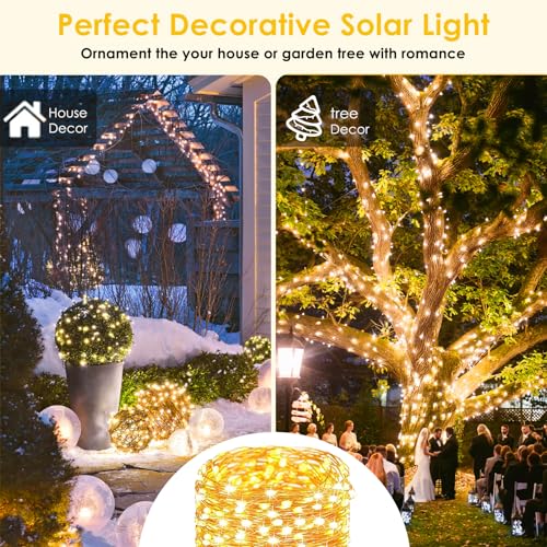 SANJICHA Extra-Long 144FT Solar String Lights for Outside, 2 Pack 400LED Solar Christmas Lights Outdoor, Waterproof Copper Wire with 8 Modes Twinkle Fairy Lights for Tree Garden Party Xmas Decor (Warm White) - Image 3