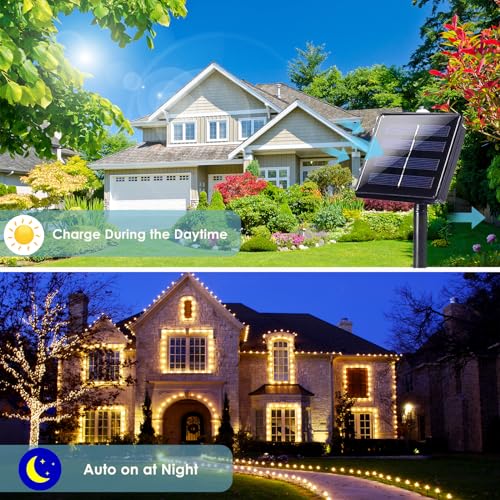 SANJICHA Extra-Long 144FT Solar String Lights for Outside, 2 Pack 400LED Solar Christmas Lights Outdoor, Waterproof Copper Wire with 8 Modes Twinkle Fairy Lights for Tree Garden Party Xmas Decor (Warm White) - Image 4