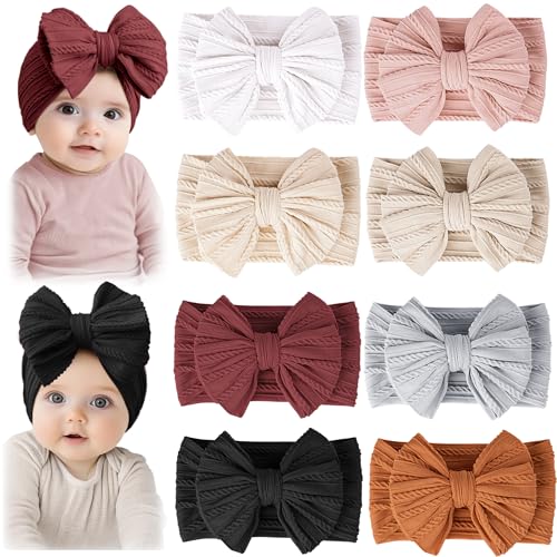 Prohouse 8 Pack Baby Headbands Soft Nylon Hairbands Hair Bows for Newborns Infants Toddlers and Baby Girls Elastic Hairbands for Daily Wear, Photoshoots - Image 1