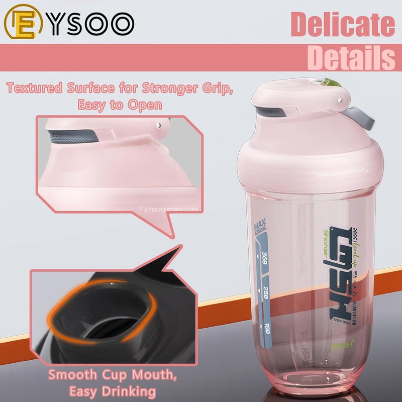 EYSOO Protein Shaker Bottle 630ml / 22 oz Shaker Bottle Leakproof BPA Free Protein Shake Cup with Blender Ball for Gym Fitness (Pink) - Image 4