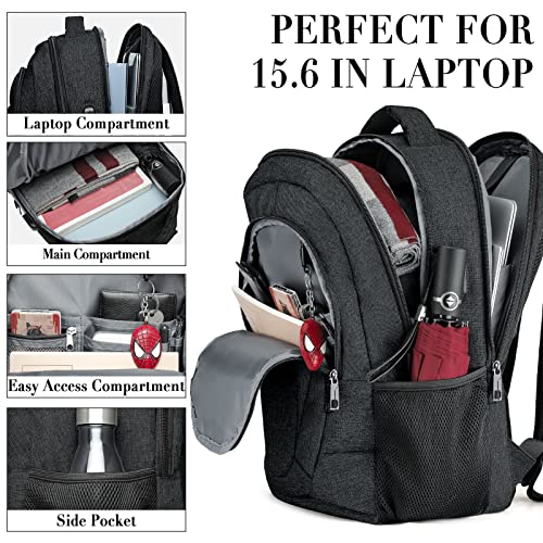 BIKROD Travel Laptop Backpack for Men and Women, Backpacks for School Teen Boys, Business Anti Theft Slim Durable Back Pack with USB Charging Port, Adult Computer Bag Gift 15.6 IN Laptop, Black - Image 2