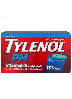 TYLENOL مسكن آلام ليلي بقوة إضافية، أقراص مساعدة على النوم، 500 مجم أسيتامينوفين، 25 مجم ديفينهيدرامين هيدروكلوريد، لتخفيف الآلام والأوجاع الليلية، غير مسببة للإدمان، 150 قرصًا  - Image 1