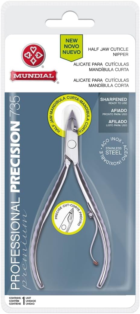 Mundial Mundial 735-PR Half Jaw Cuticle Trimmer, Stainless Steel Nipper for Cuticles, Rust Resistant, Super Sharp & Precise, Ergonomic Anti-slip handles