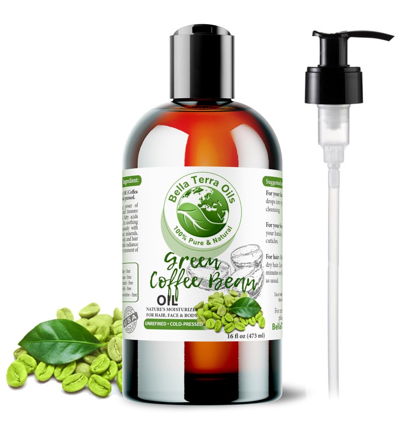 Bella Terra Oils - Green Coffee Bean Oil 16oz - Harness the Purity of Coffee Serum Ingredients, Enriched with Potent Acids for Lush & Healthy Skin - Image 1