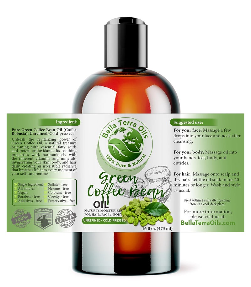 Bella Terra Oils - Green Coffee Bean Oil 16oz - Harness the Purity of Coffee Serum Ingredients, Enriched with Potent Acids for Lush & Healthy Skin - Image 2