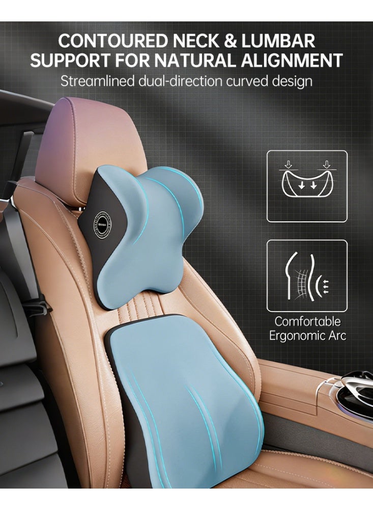 Chebote 2PCS Car Neck Pillow & Lumbar Support Set Memory Foam Ergonomic Headrest and Back Cushion Kit Adjustable Strap for Car Seat Office Chair Long Driving Comfort - Image 3