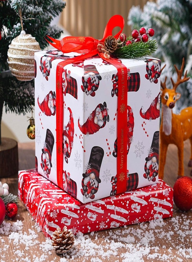 ZINTBIAL Christmas Wrapping Paper for Kids Adults - Xmas Wrapping Paper with Red/Black Plaid, Reindeer, Gnome, “Ho Ho” Words - 28 x 40 Inches, 6 Jumbo Sheets, Easy to Store - Image 4