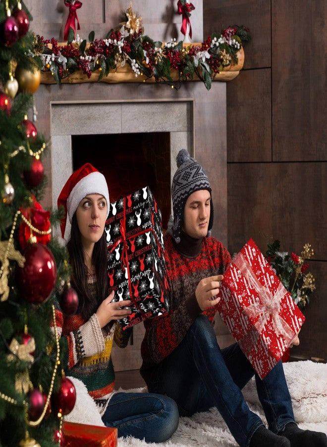 ZINTBIAL Christmas Wrapping Paper for Kids Adults - Xmas Wrapping Paper with Red/Black Plaid, Reindeer, Gnome, “Ho Ho” Words - 28 x 40 Inches, 6 Jumbo Sheets, Easy to Store - Image 2