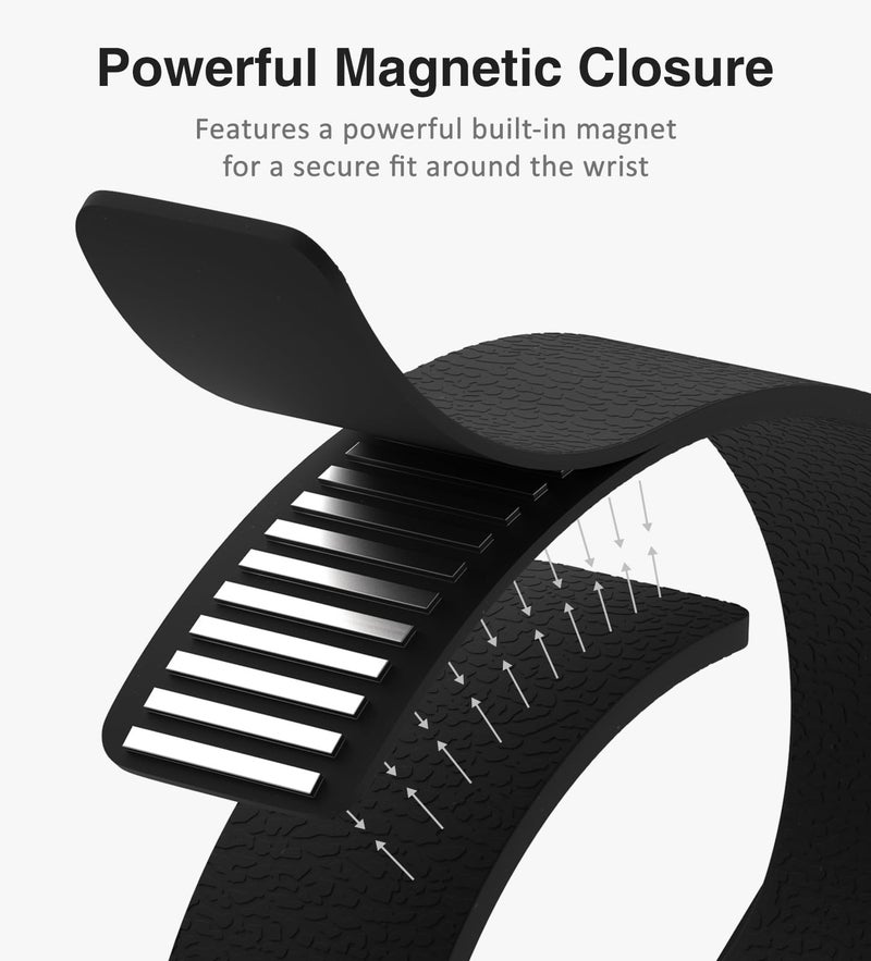 Nereides Magnetic Silicone Band Compatible with Apple Watch Band Ultra 3/2/1 & SE 3/2/1 & Series 11 10 9 8 7 6 5 4 3 49mm 46mm 45mm 44mm Strong Magnetic Clasp, Waterproof & Adjustable (Black) - Image 3