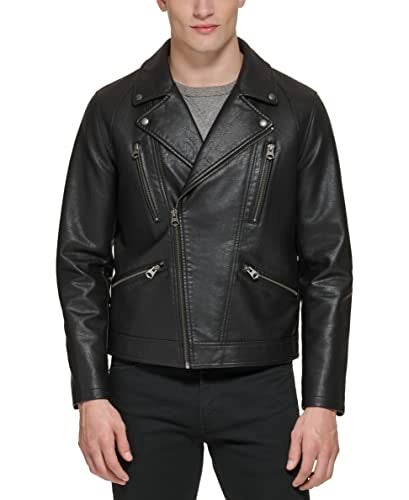 Levi's Levis Mens Faux Leather Motorcycle Jacket Black Multi Zip Medium - Image 1