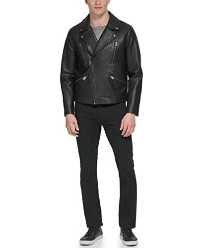 Levi's Levis Mens Faux Leather Motorcycle Jacket Black Multi Zip Medium - Image 3