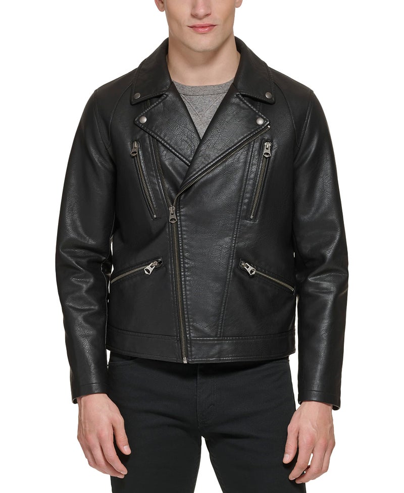 Levi's Levis Mens Faux Leather Motorcycle Jacket Black Multi Zip Medium - Image 2