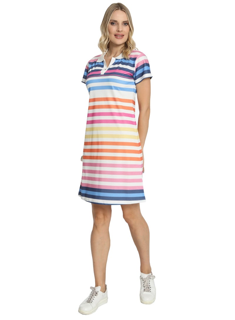 Lindros Stripe Printed Body Con Dress Turkish Slim Fit Stretchable Golf Tennis Dress Sports Polo Dress For Women  - Image 1
