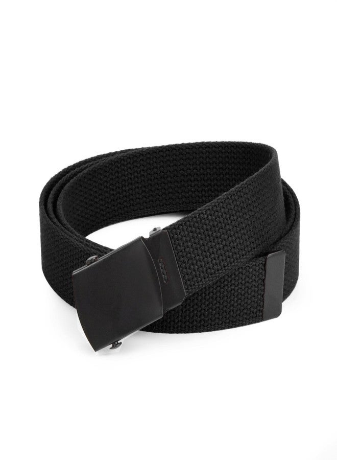 HOLD'EM Hold’Em Military Canvas Webbing Belts for MEN’S Black Slider Buckle Heavy Duty Adjustable -Black/Black Buckle - Image 1