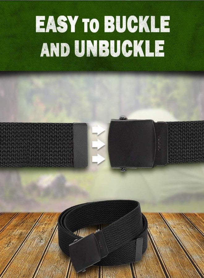 HOLD'EM Hold’Em Military Canvas Webbing Belts for MEN’S Black Slider Buckle Heavy Duty Adjustable -Black/Black Buckle - Image 5