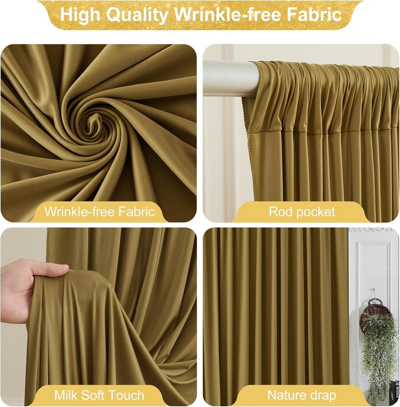 PARTISKY 16x10FT Gold Brown Backdrop Curtains for Wedding Parties, Wrinkle Free Polyester Photography Backdrop Drapes for Wedding Baby Shower Birthday Parties Stage Background Stand Decorations 4x10ft,4 Panels - Image 2