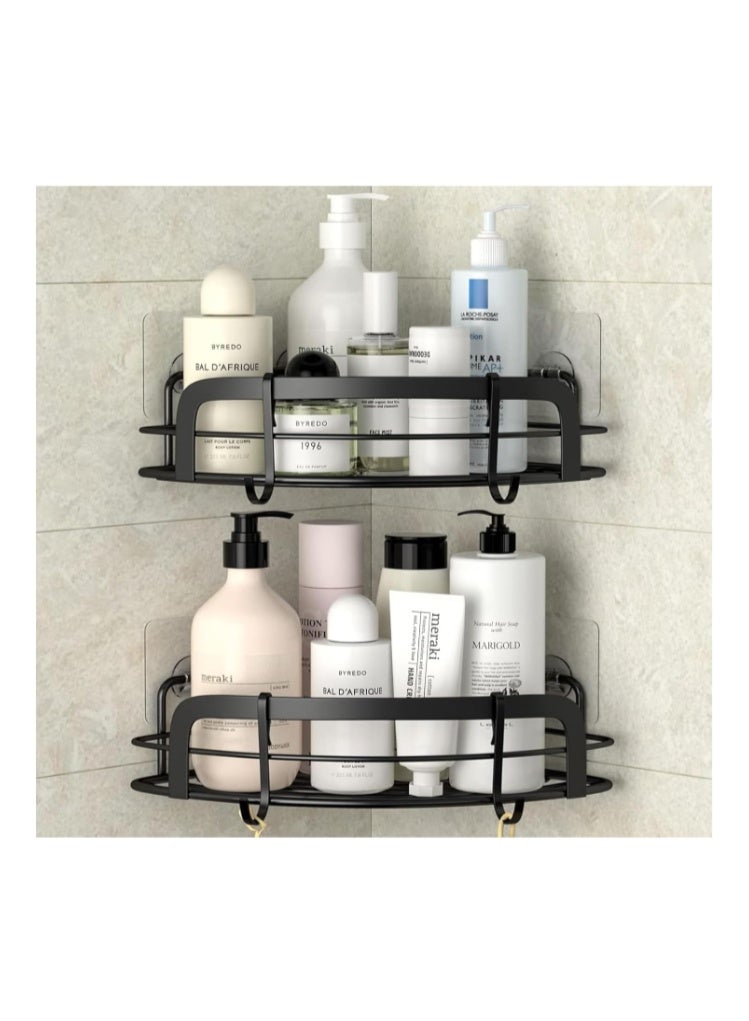 Black Metal Shower Caddy – Floating Bathroom Organizer with Heavy-Duty Adhesive, 2 PC - Image 1