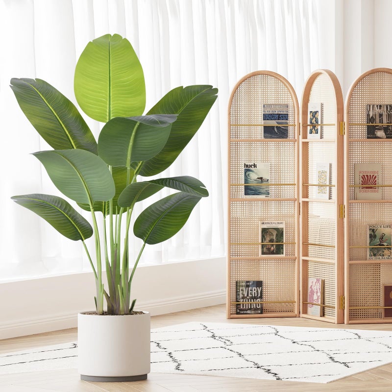 ZEEOZE Artificial Bird of Paradise Plant 4Ft Tall Fake Tropical Palm Tree Large Fake Plants with 9 Silk Banana Leaves Faux Plant Indoor Decor Trees with White Pot for Home Bedroom Living Room Office - Image 3