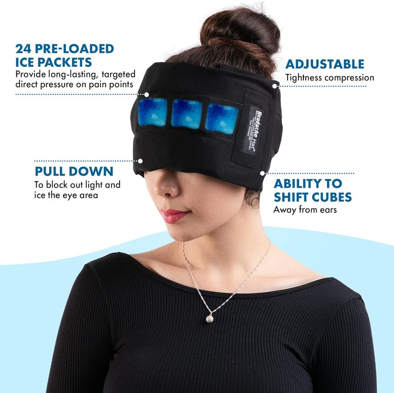 Headache Hat Halo  Migraine Relief Cap Long Lasting Cooling Ice Pack Mask  Cold Compress Head Wrap for Tension Stress  Hangover Natural Cooling Therapy - Image 2