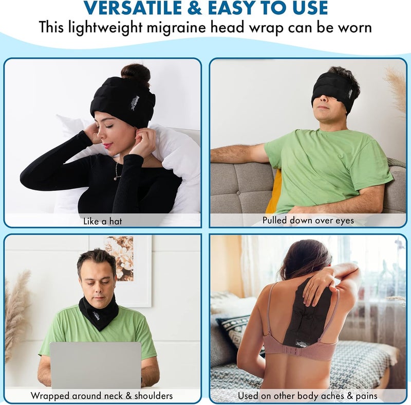 Headache Hat Halo  Migraine Relief Cap Long Lasting Cooling Ice Pack Mask  Cold Compress Head Wrap for Tension Stress  Hangover Natural Cooling Therapy - Image 5