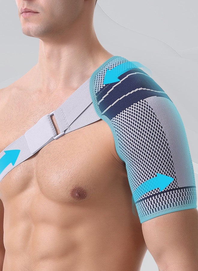 Hanayo 1 Pcs Shoulder Brace Adjustable Shoulder Support for Women and Men Right and Left Shoulder Protection Strap for Sports and Outdoor Activities(Grey/Blue,L/XL) - Image 4