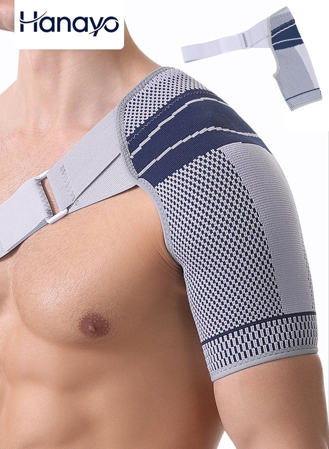 Hanayo 1 Pcs Shoulder Brace Adjustable Shoulder Support for Women and Men Right and Left Shoulder Protection Strap for Sports and Outdoor Activities(Grey/Blue,L/XL) - Image 1