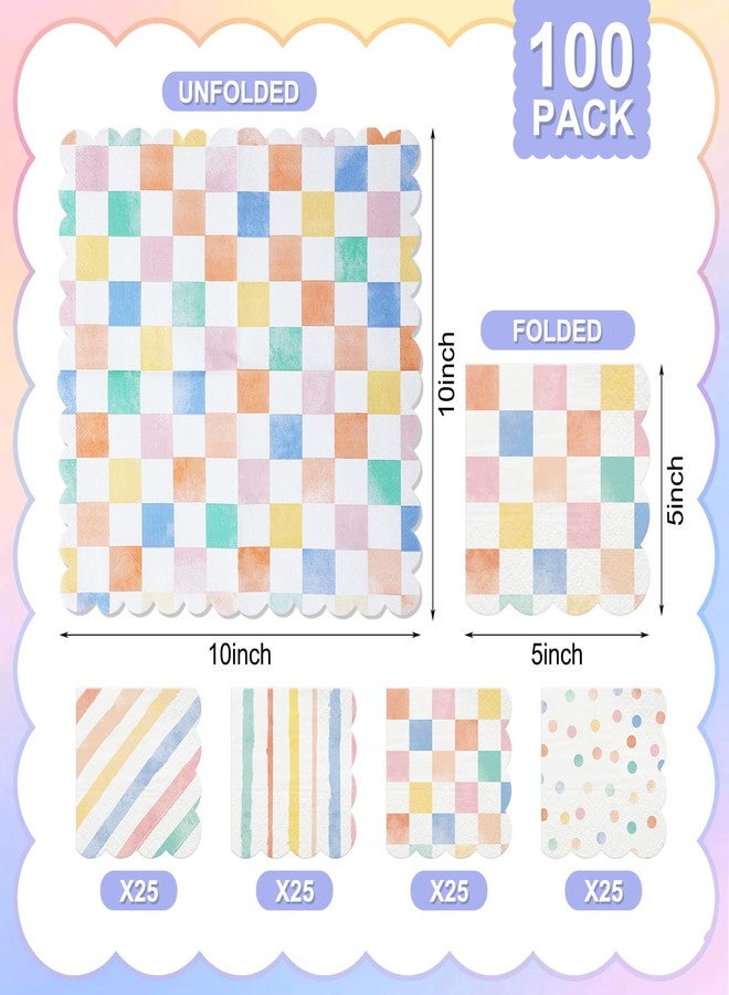 Saypacck 100 Pcs Colorful Paper Napkins, Colorful Pattern Disposable Napkins Rainbow Gingham Napkins Striped Plaid Dots Party Supplies for Baby Shower Wedding Birthday Graduation Picnic BBQ Decoration - Image 2