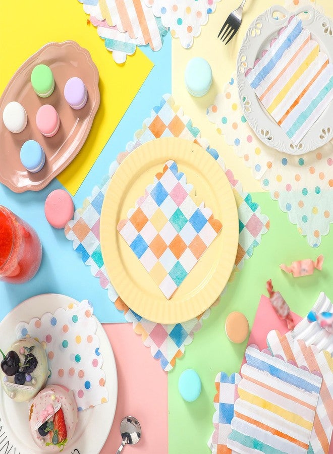 Saypacck 100 Pcs Colorful Paper Napkins, Colorful Pattern Disposable Napkins Rainbow Gingham Napkins Striped Plaid Dots Party Supplies for Baby Shower Wedding Birthday Graduation Picnic BBQ Decoration - Image 3